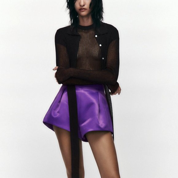 NEW Zara Glam Satin Shorts with a Flounce- Size XS - Picture 6 of 16